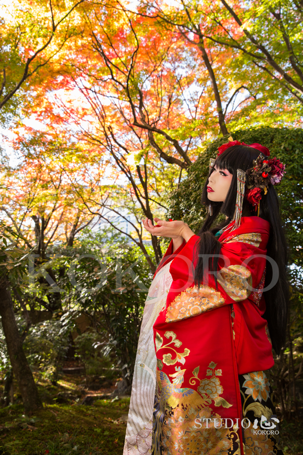 京都 花魁 体験 写真 カメラ 撮影 着物　旅行 観光 紅葉 秋