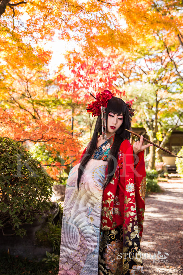 京都 花魁 体験 写真 カメラ 撮影 着物　旅行 観光 紅葉 秋