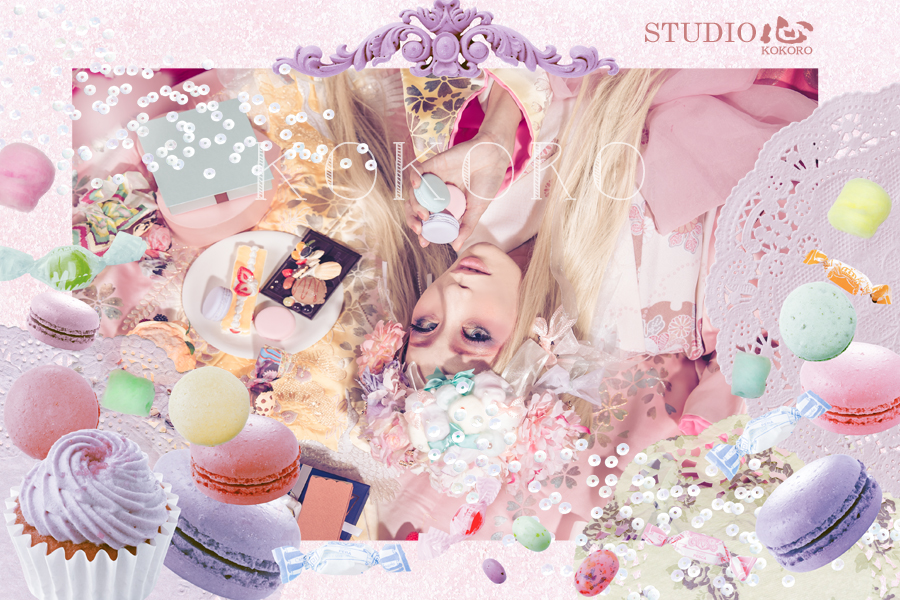 京都 花魁体験 ピンク背景 着物