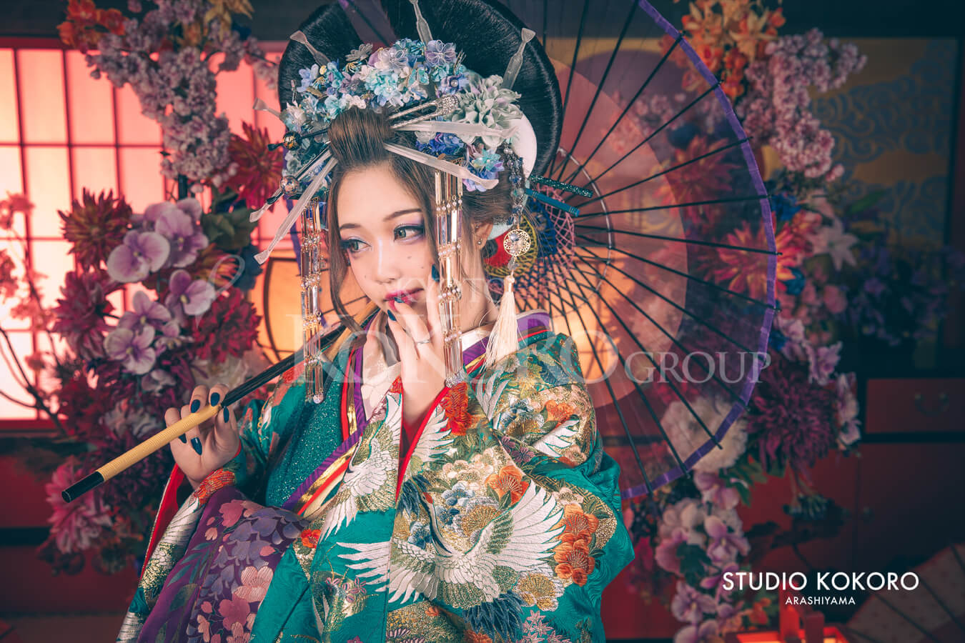 花魁体験 花鳥風月オプション 季節の簪~青~