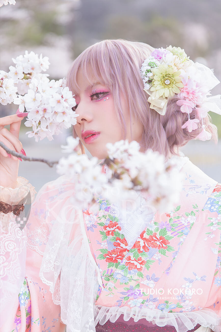 着物コーデ野外