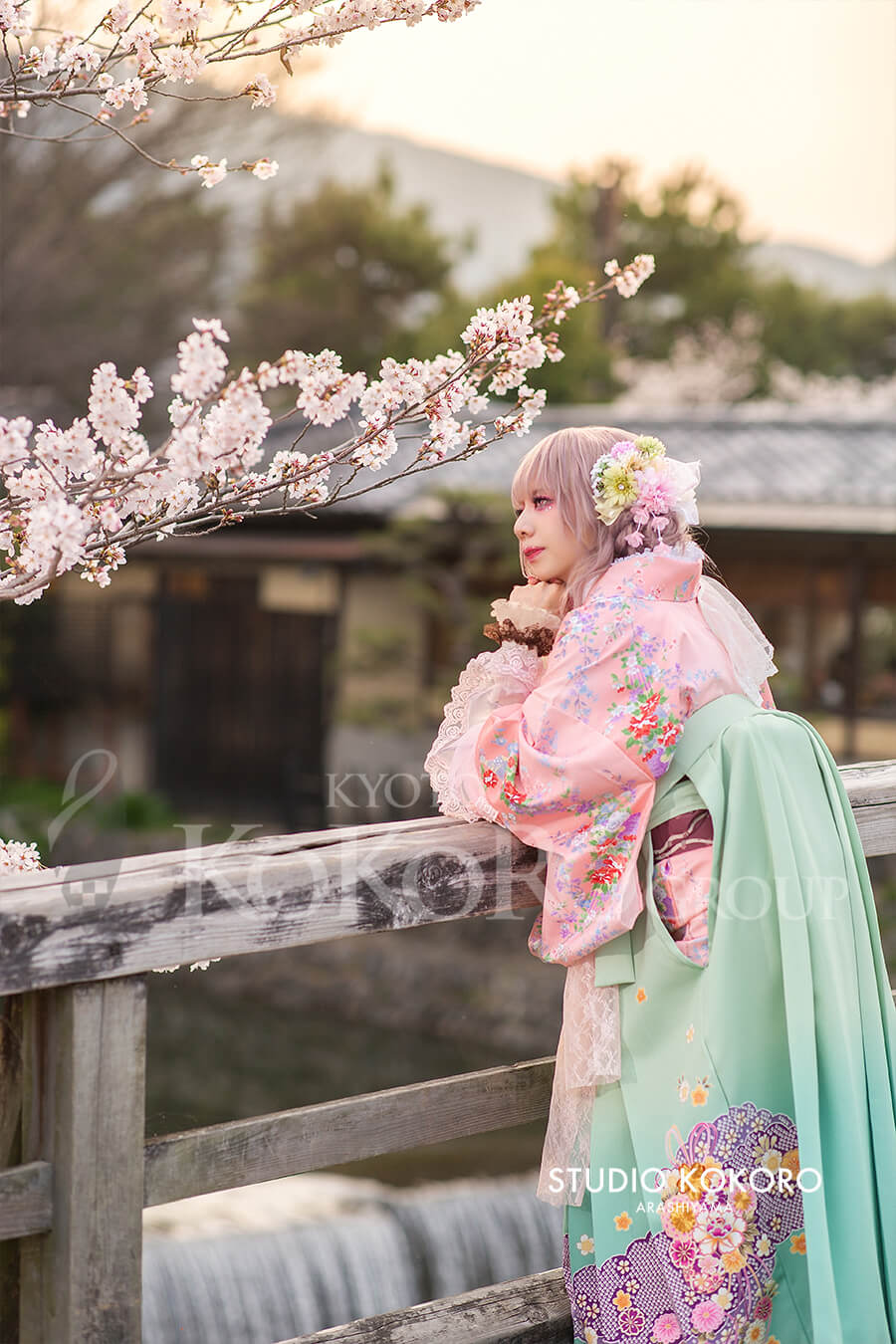 着物コーデ野外